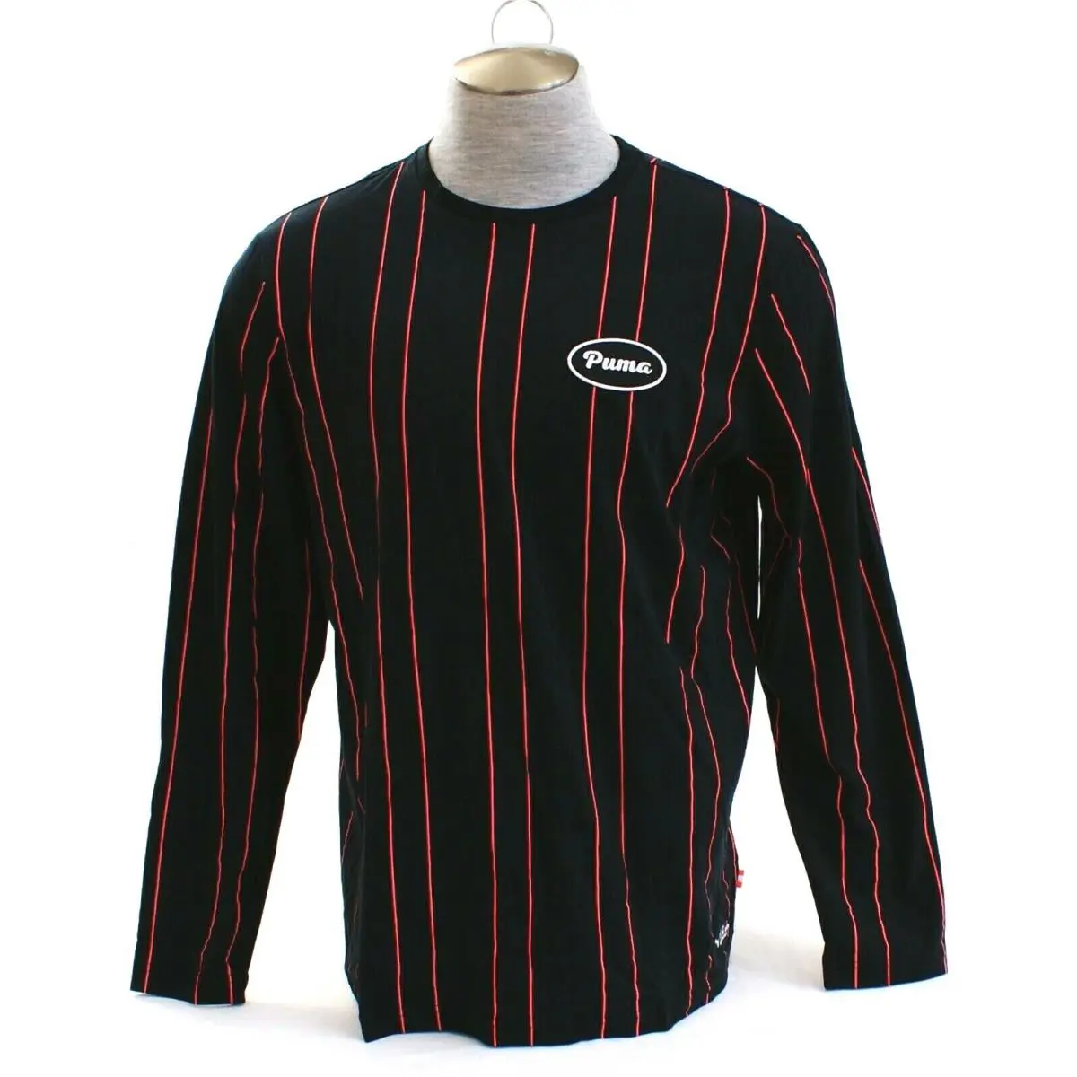 Puma Signature Black Pink Stripe 91074 Long Sleeve Tee Shirt Men`s