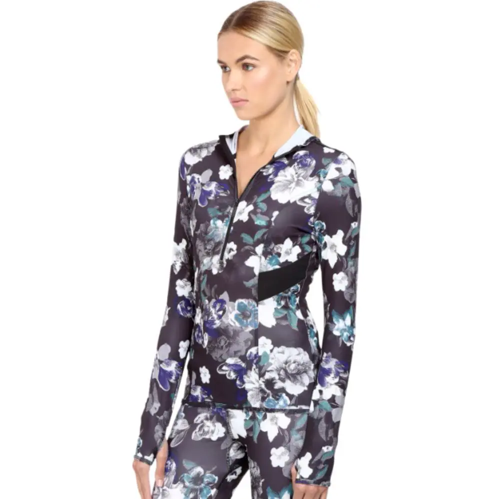 Adidas by Stella Mccartney Women`s Essentials Adizero Floral Hooded Top Size M - Black/Deepest Purple