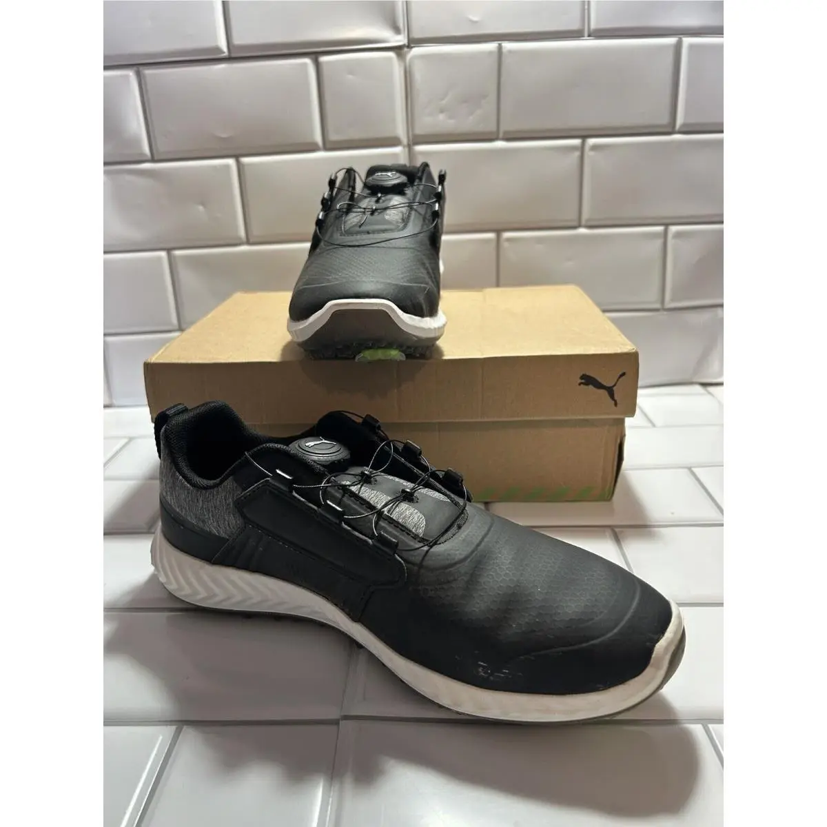 Puma Ignite Pwrcage Jrs Golf Shoes Black and Silver Waterproof 7C Juniors