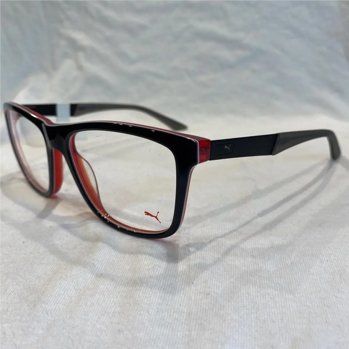 PU00750 002 Black Red Square Full Rim Eyeglasses Frames 54 17 145 mm by Puma