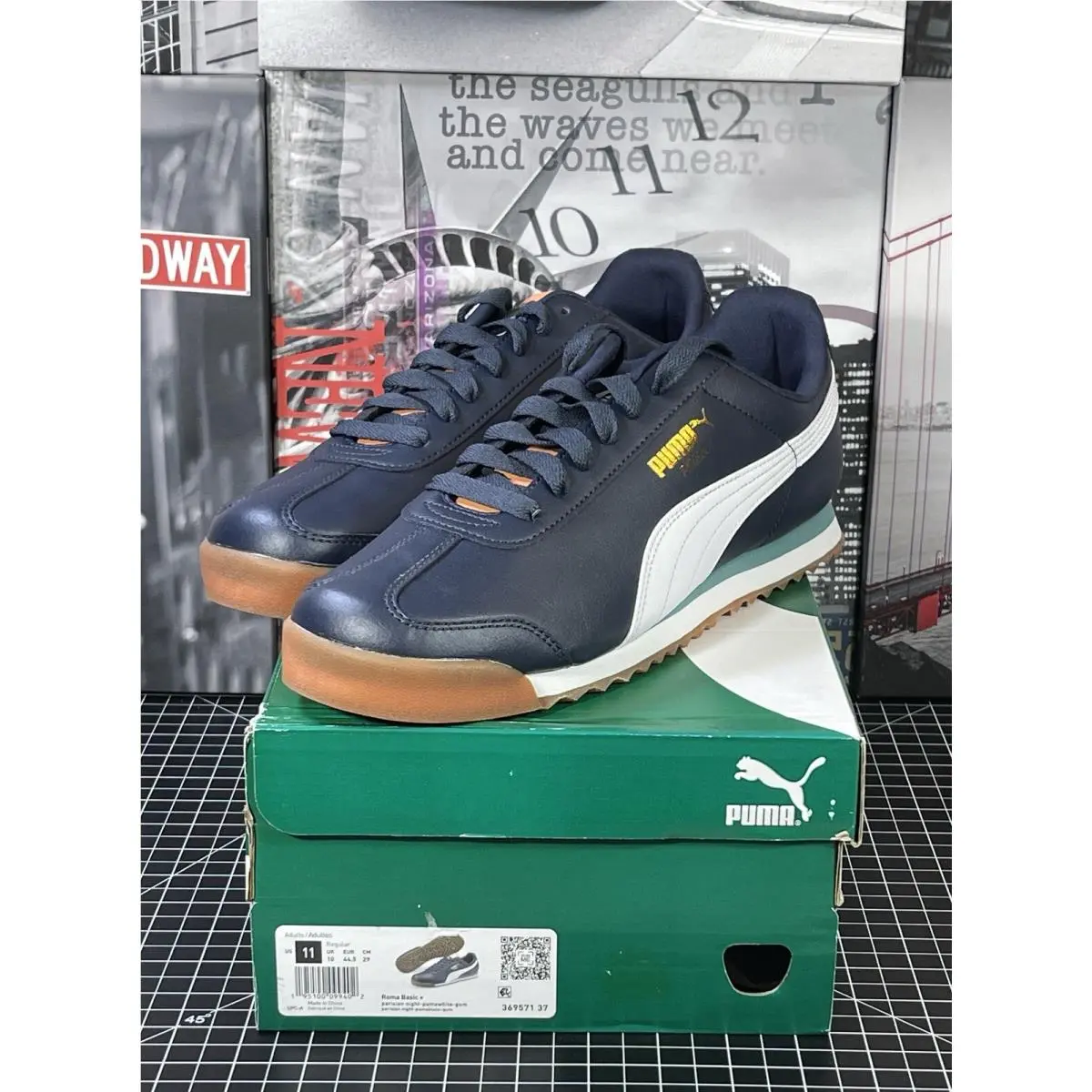 Puma Roma Basic + Men`s Size 11 US Parisian Night-white-gum 36957137 Shoes