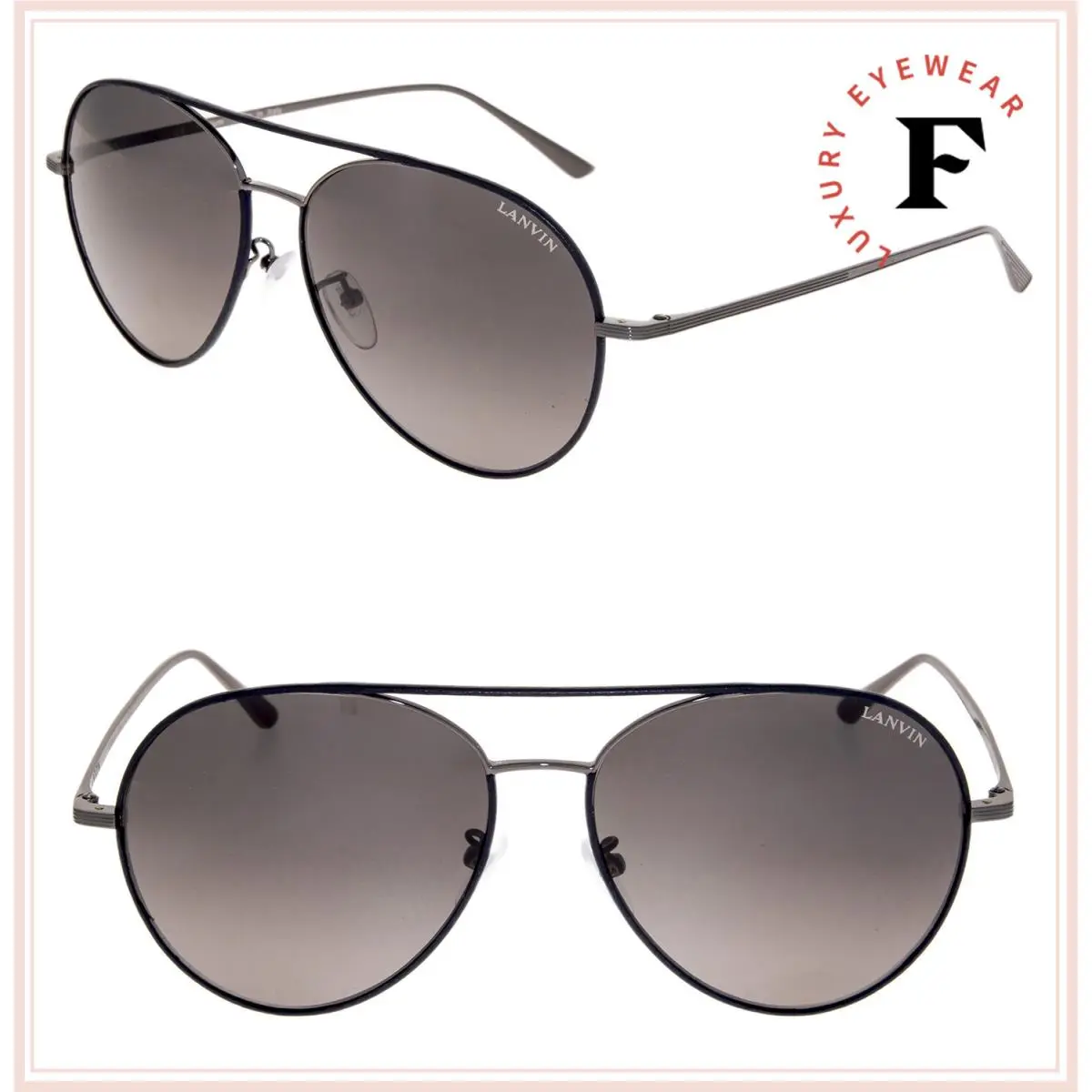 110 Ruthenium Black Leather Titanium Aviator Sunglasses SLN110M Unisex by Lanvin