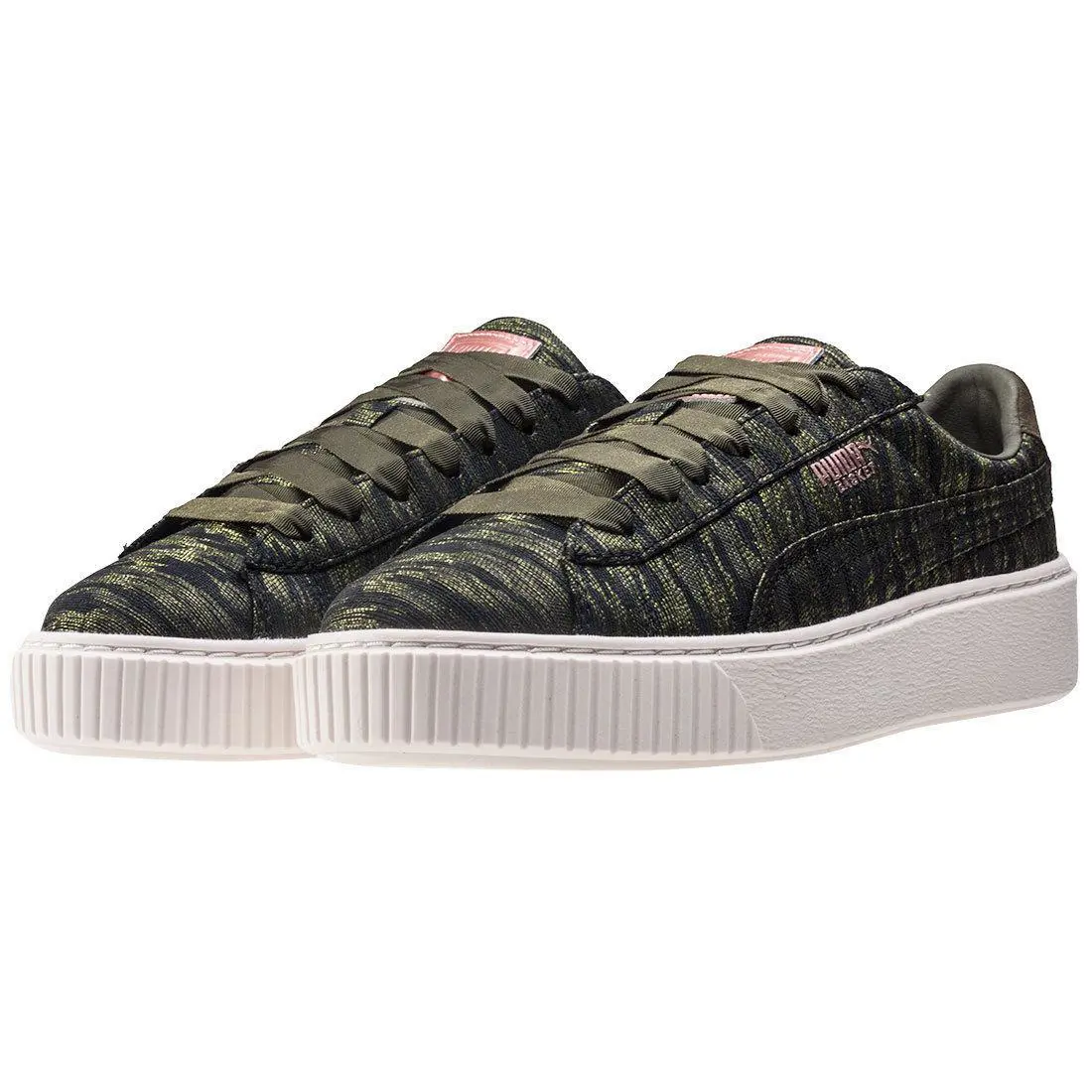 Puma Basket 1.5 HI Platform Velvet LO Lace-up Sneaker Women Shoes Green Size 10 - OLIVE
