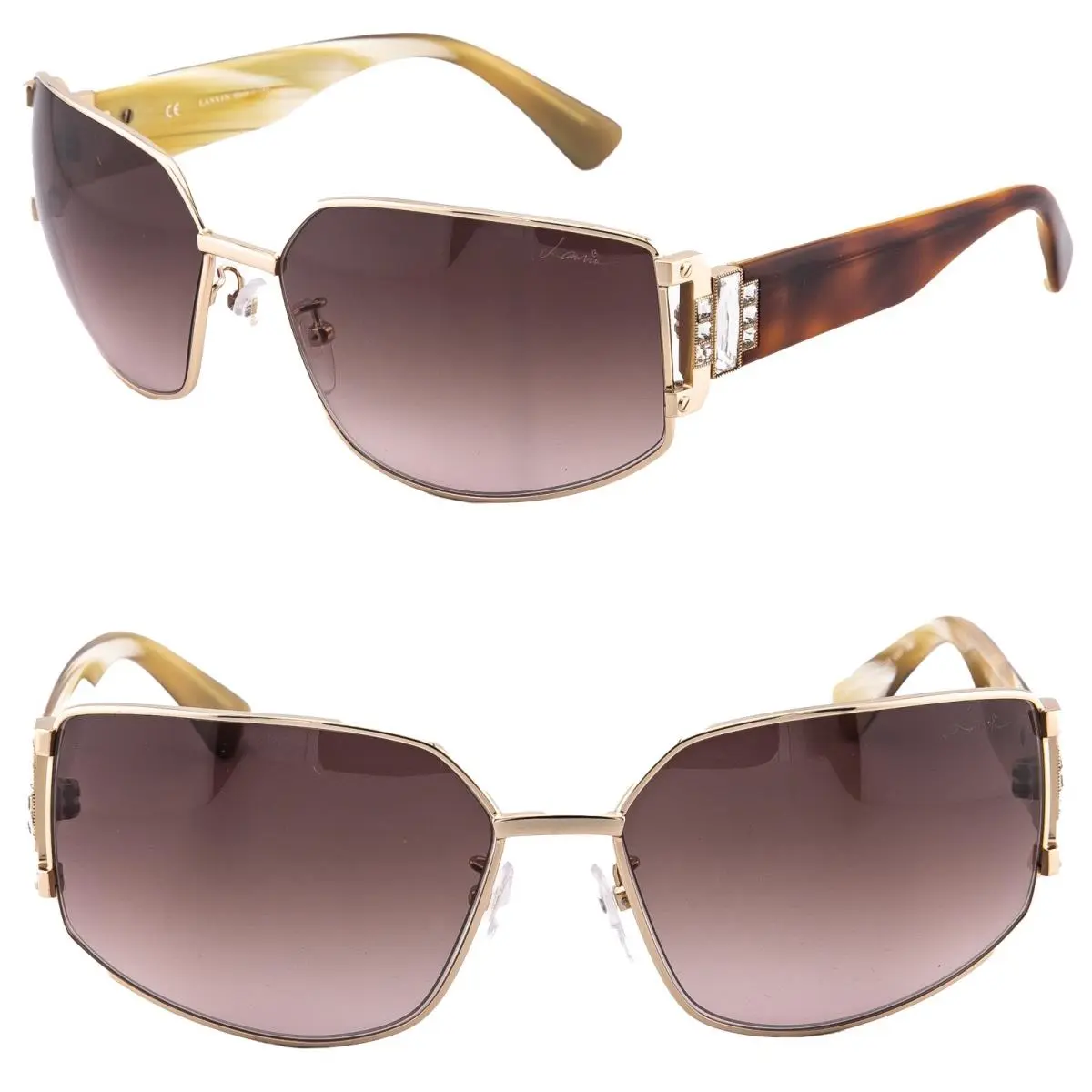 Lanvin SLN020S Rose Gold Brown Horn Bold Jewel Crystal Sunglasses Sln 020 - Frame: Gold, Lens: Brown