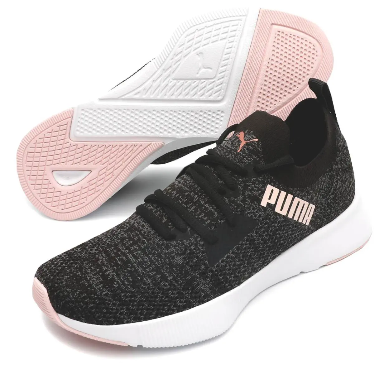 Puma Flyer Runner Knit Slip-on Trainers Sneakers Women Shoes Black Size 7.5 - BLACK / PINK - 192791-13