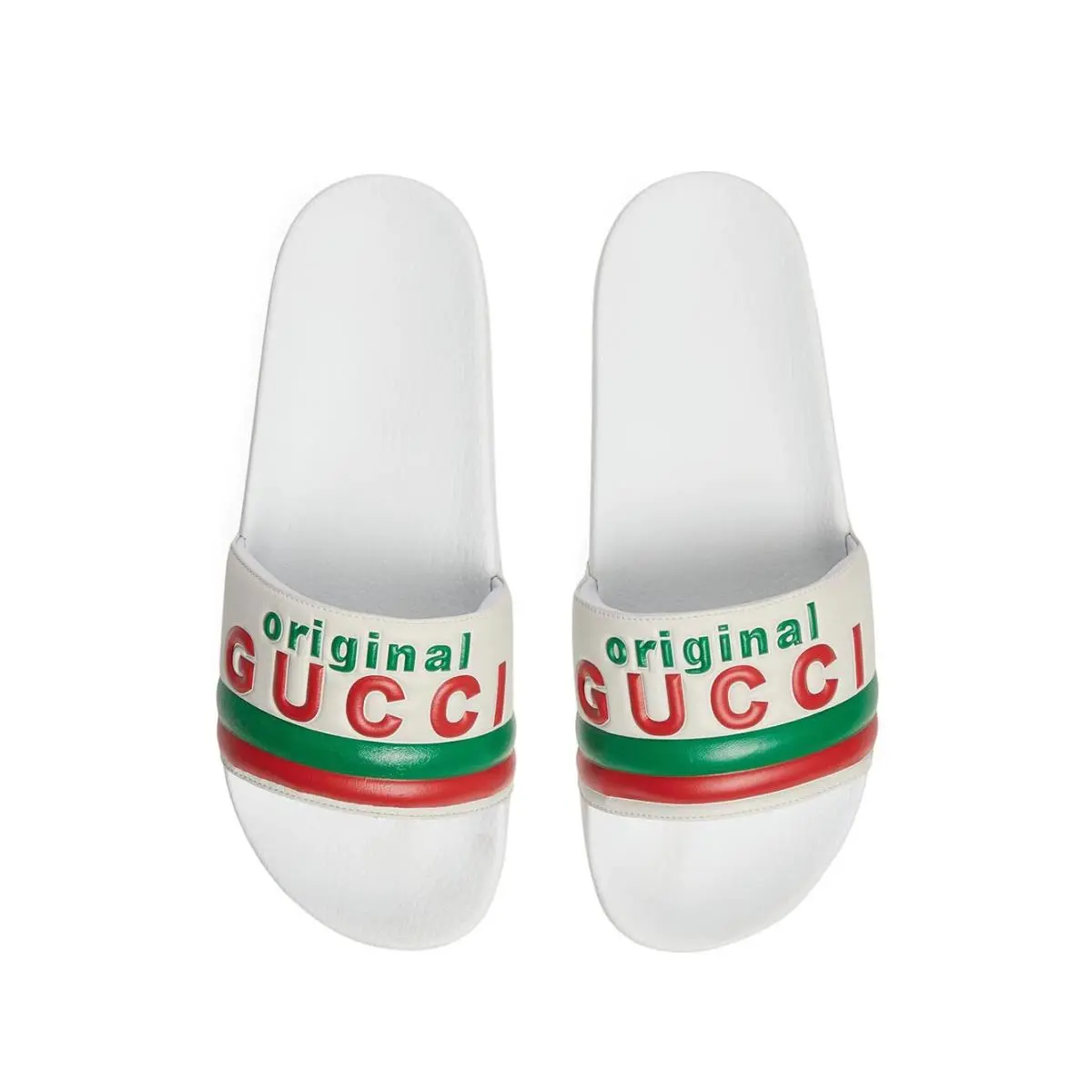 Men`s  White Leather  Logo Slides Sandals by Gucci