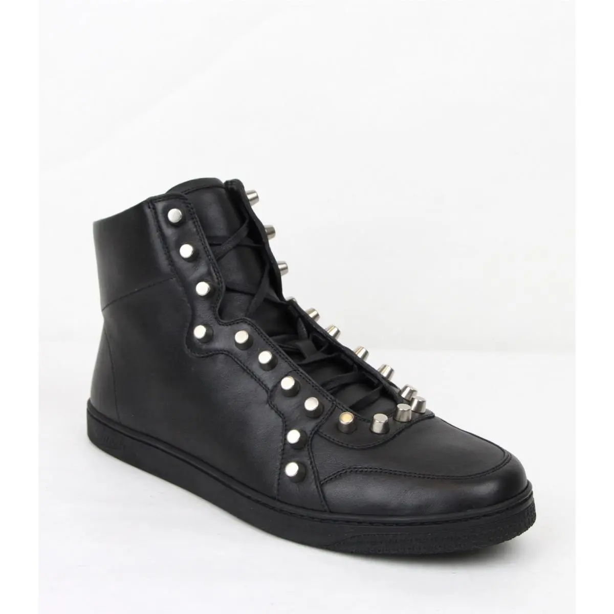 Men`s Black Sttuded Leather High Top Sneaker 411774 1000 by Gucci