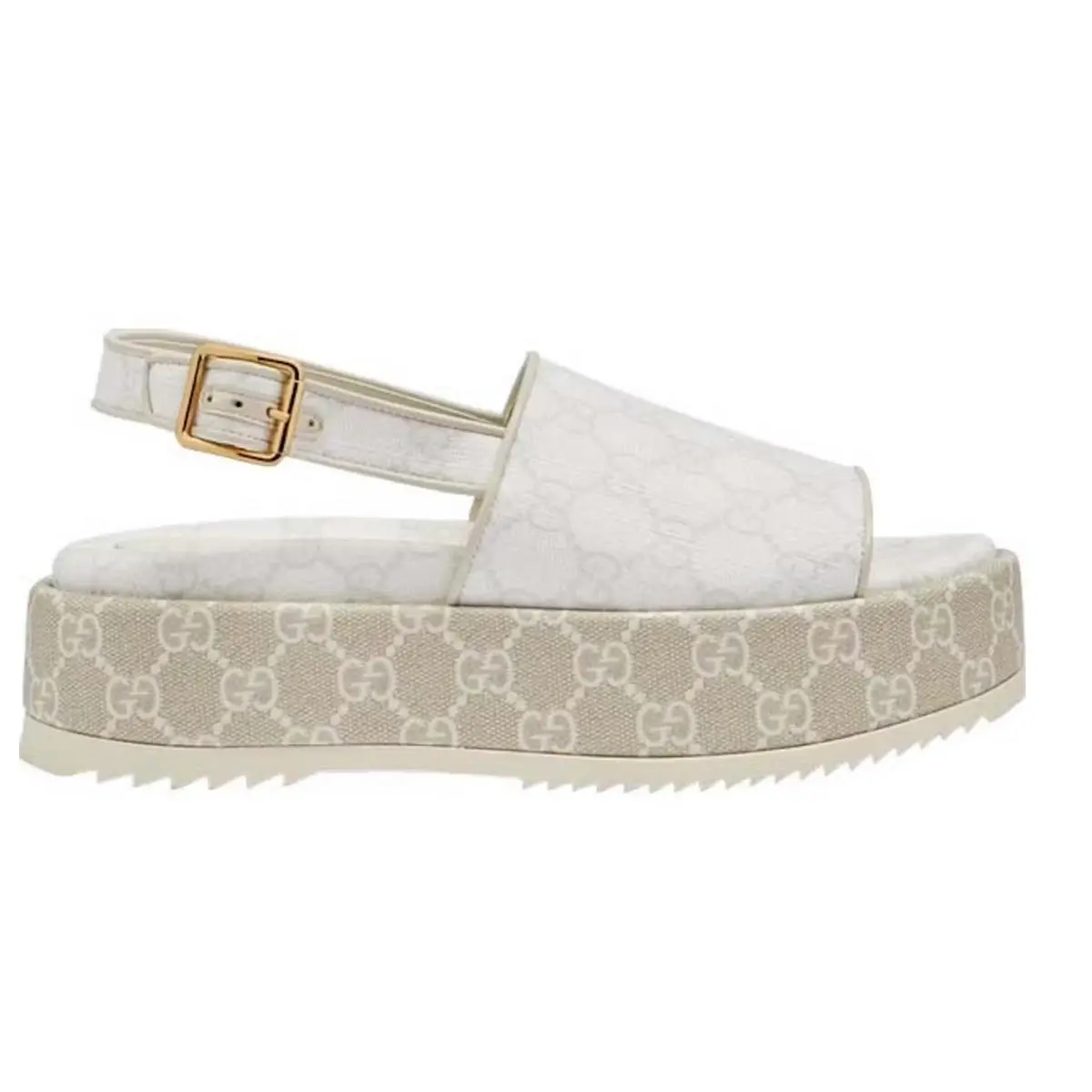 Women`s  White Canvas GG Supreme Angelina Platform Sandals by Gucci