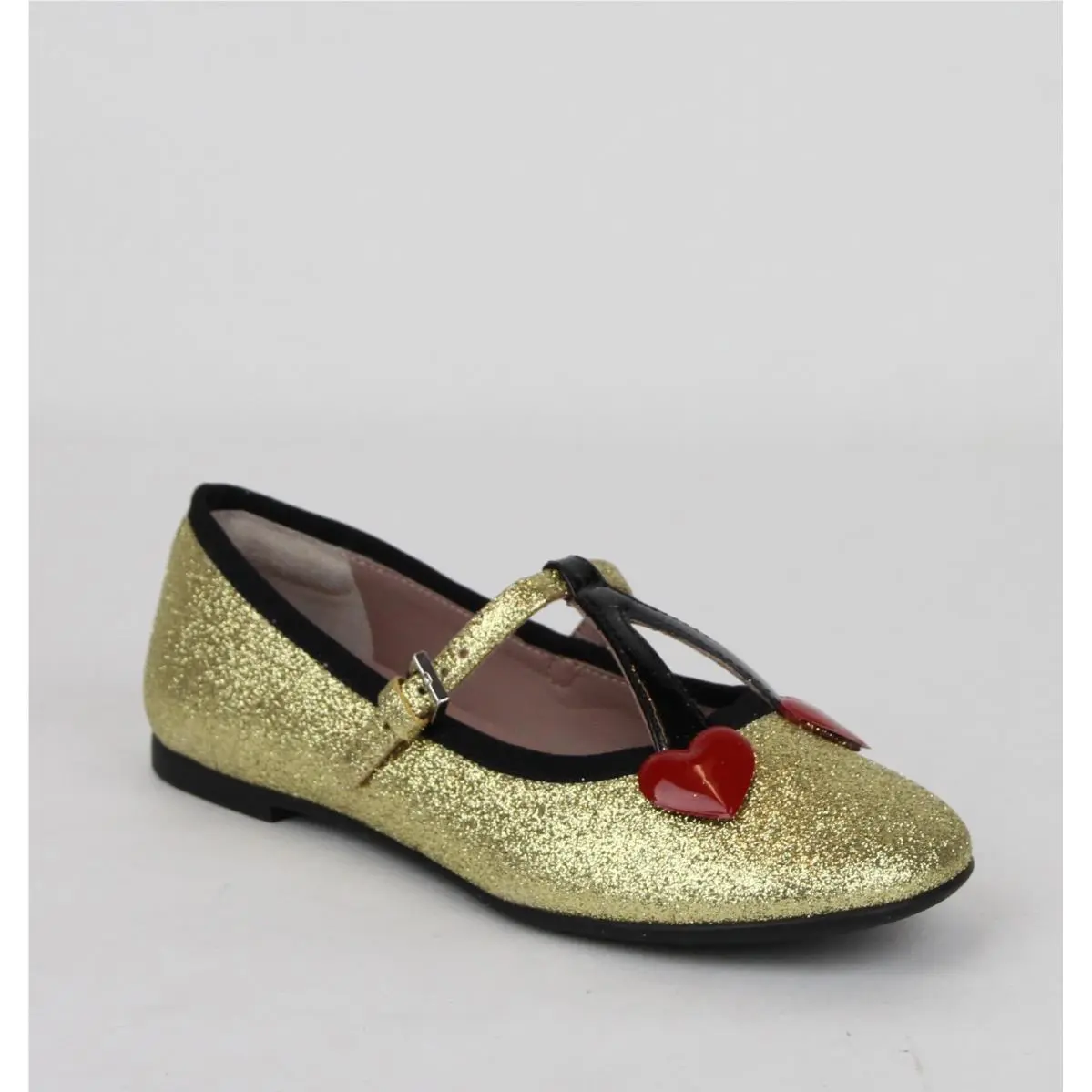 Girl Children Gold Shimmer Fabric Ballet Flats W/cherry Hearts 433120 8090 by Gucci
