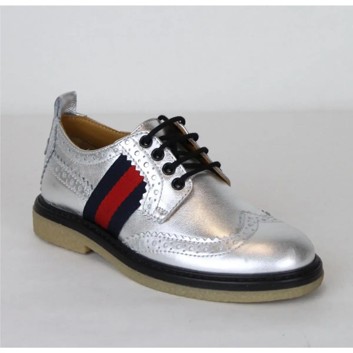 Boy Children`s Silver Metallic Leather Dress Shoes 433130 8165 by Gucci