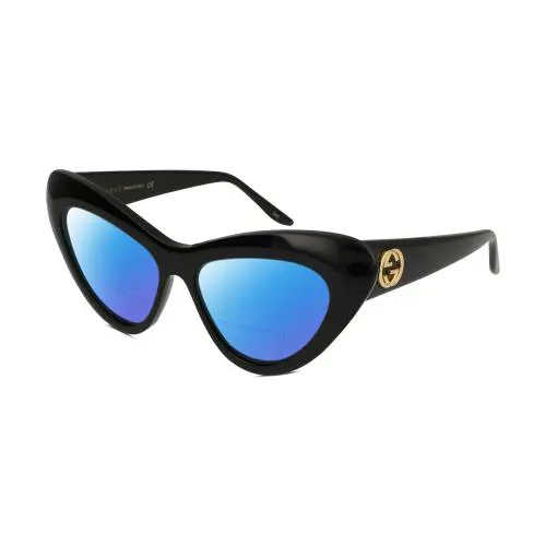 Gucci GG0895S Women Cateye Designer Polarized Bifocal Sunglasses Black Gold 54mm - Frame: Multicolor, Lens: Blue Mirror