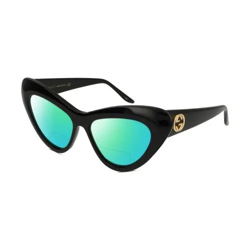 GG0895S Women Cateye Designer Polarized Bifocal Sunglasses Black Gold 54mm Green Mirror by Gucci
