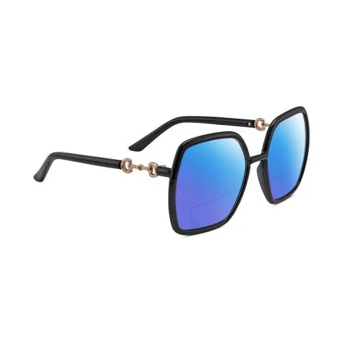 GG0890S Women`s Polarized Bifocal Sunglasses in Black Gold 55mm 41 Options Blue Mirror by Gucci