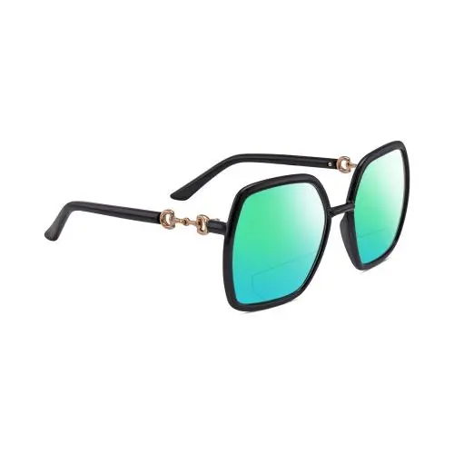 GG0890S Women`s Polarized Bifocal Sunglasses in Black Gold 55mm 41 Options Green Mirror by Gucci