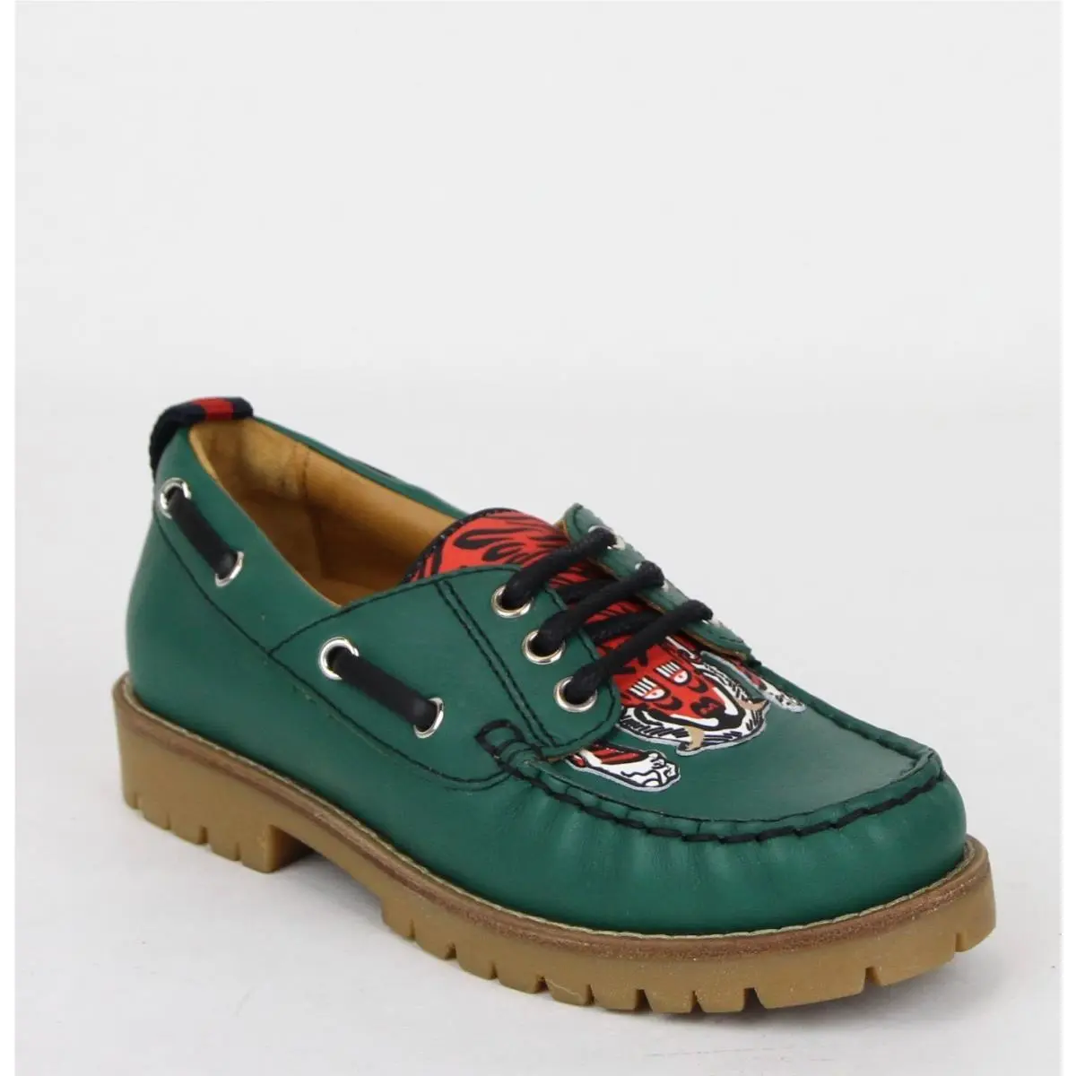 Boy Toddler Green Leather Loafer W/red Animal Print 455436 3162 by Gucci
