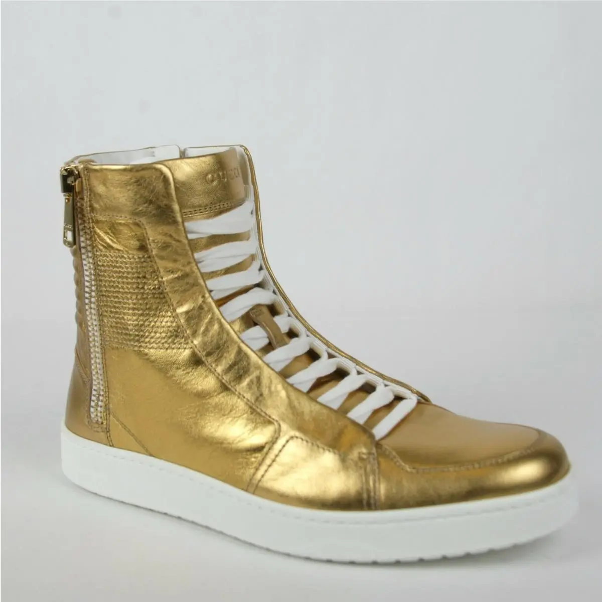 Gucci Men`s Gold Leather High-top Sneaker Limited Edition 376193 8061