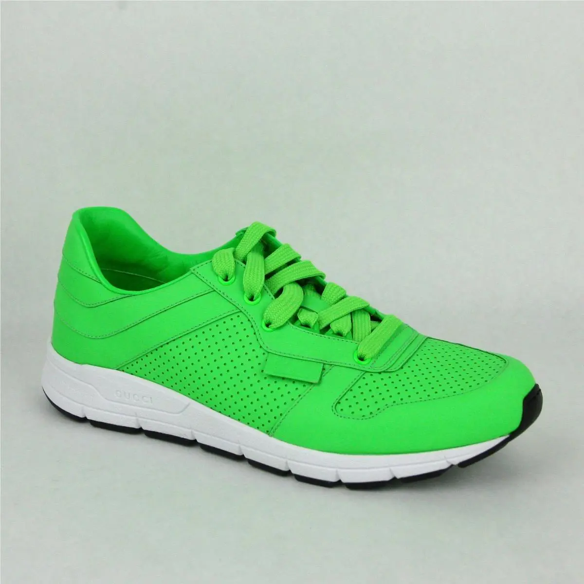 Gucci Mens Neon Green Leather Lace-up Running Sneakers 369088 3707