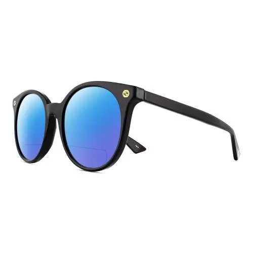 GG0091S Womens Round Designer Polarized Bifocal Sunglasses Black Gold 52mm by Gucci
