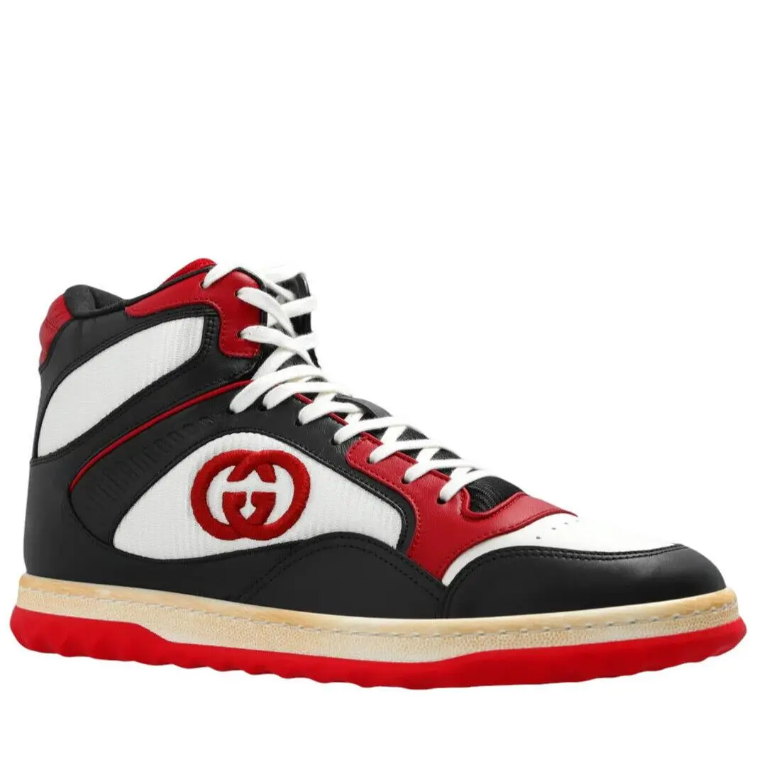 Men`s Gucci Black Red Leather MAC80 High Top Sneakers 762060