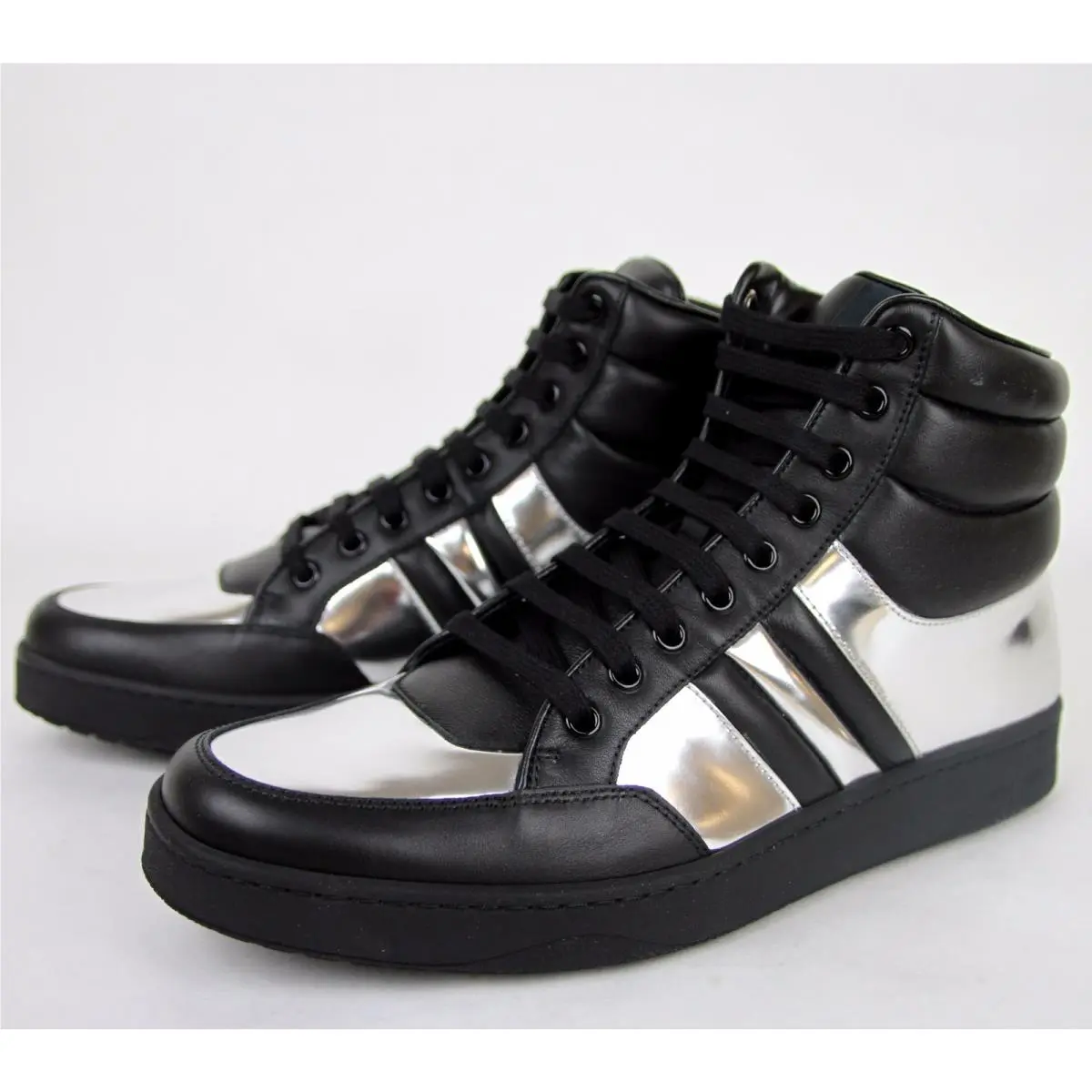 Mens Contrast Padded Leather High-top Sneaker 368494 Black/Silver 1086 by Gucci
