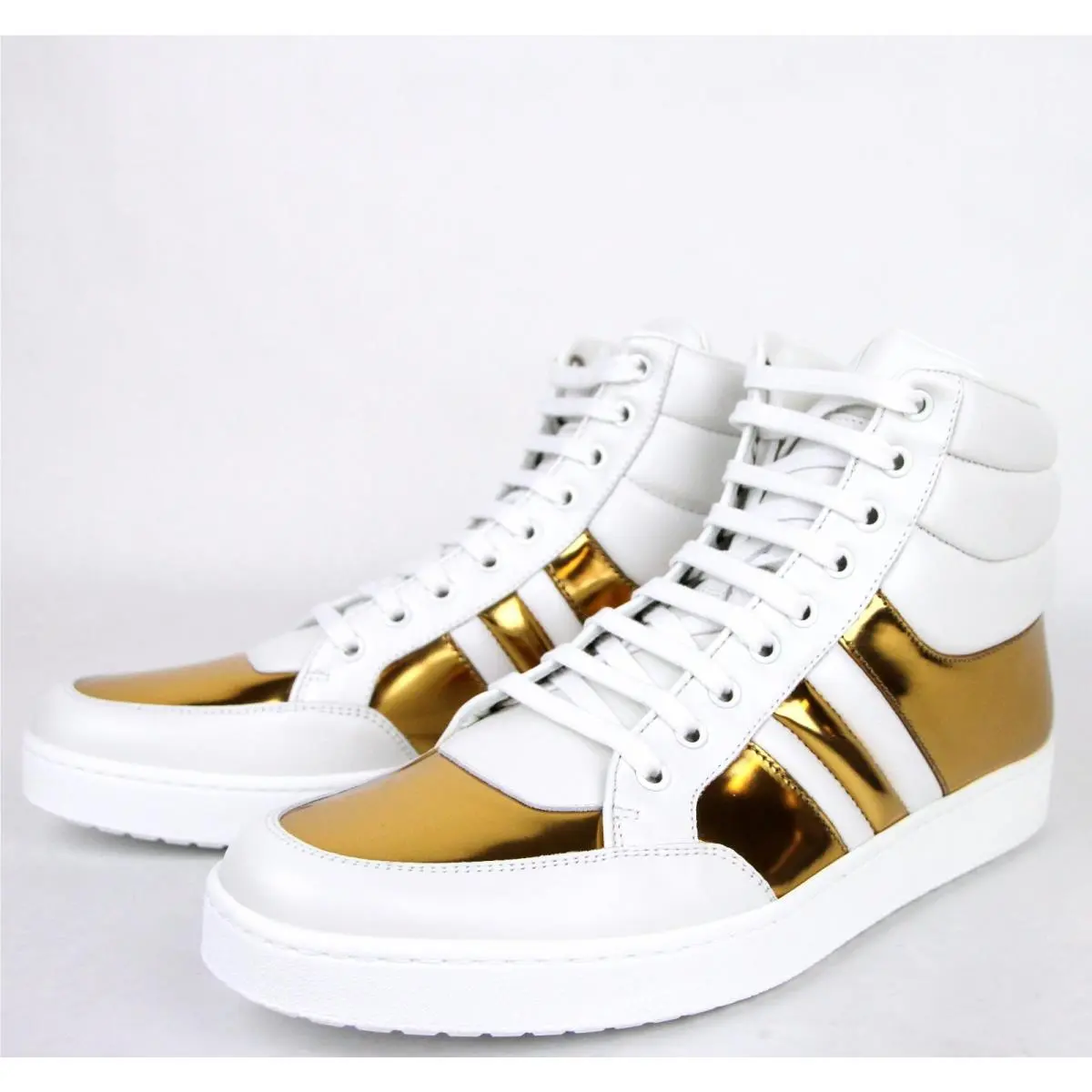 Mens Contrast Padded Leather High-top Sneaker 368494 White/Gold 9068 by Gucci