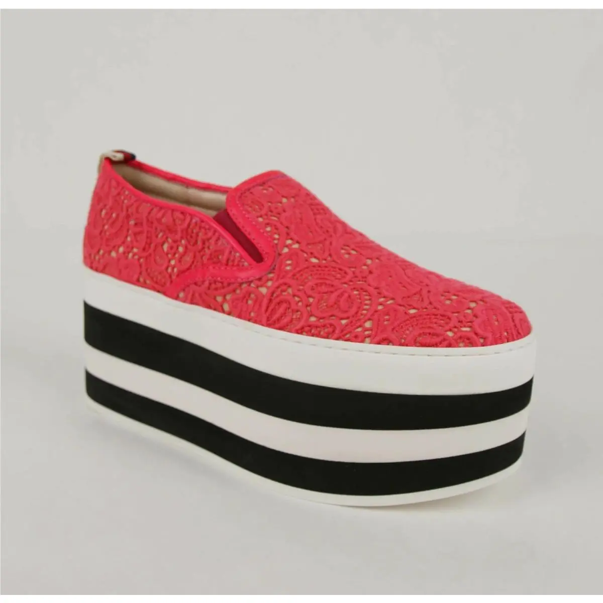 Women`s Neon Pink Floral Lace Slip On Platform Sneaker 505602 5690 by Gucci
