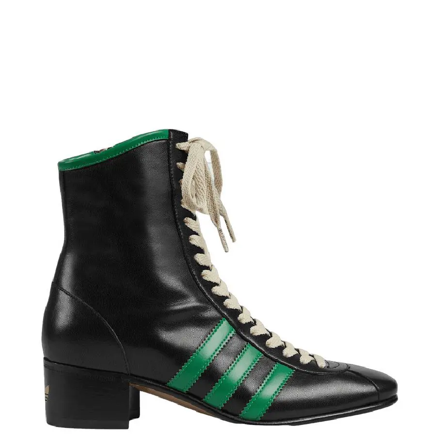 Men`s Adidas X Gucci Black Leather Lace Up Boots 714871 - Black