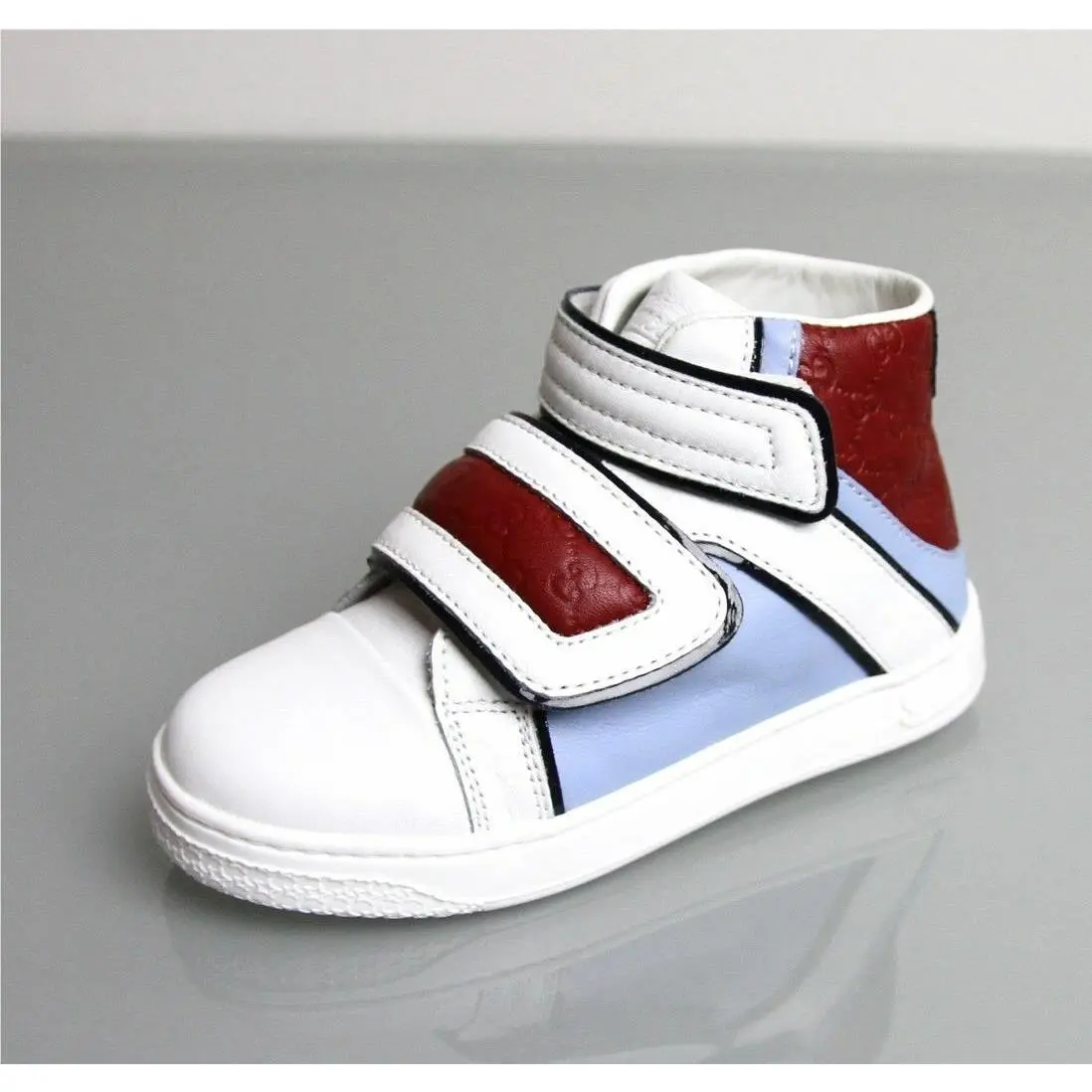 Kids White Leather Coda Pop High-top Sneaker W/red Blue Trim 301354 9096 by Gucci