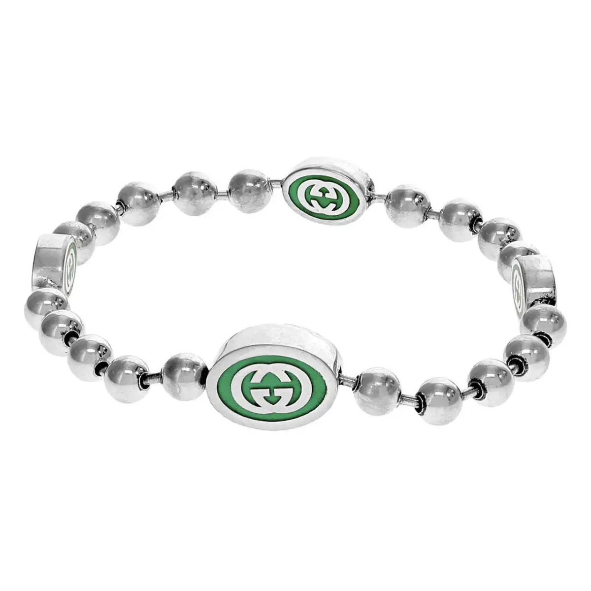 Gucci Boule Green Imperial Enamel Silver Bracelet YBA7016090010