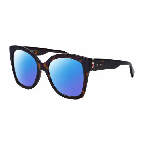 Gucci GG0459S-002 Cat Eye Polarized Bifocal Sunglasses Brown Havana 54 mm 41 Opt - Frame: Multicolor, Lens: Blue Mirror