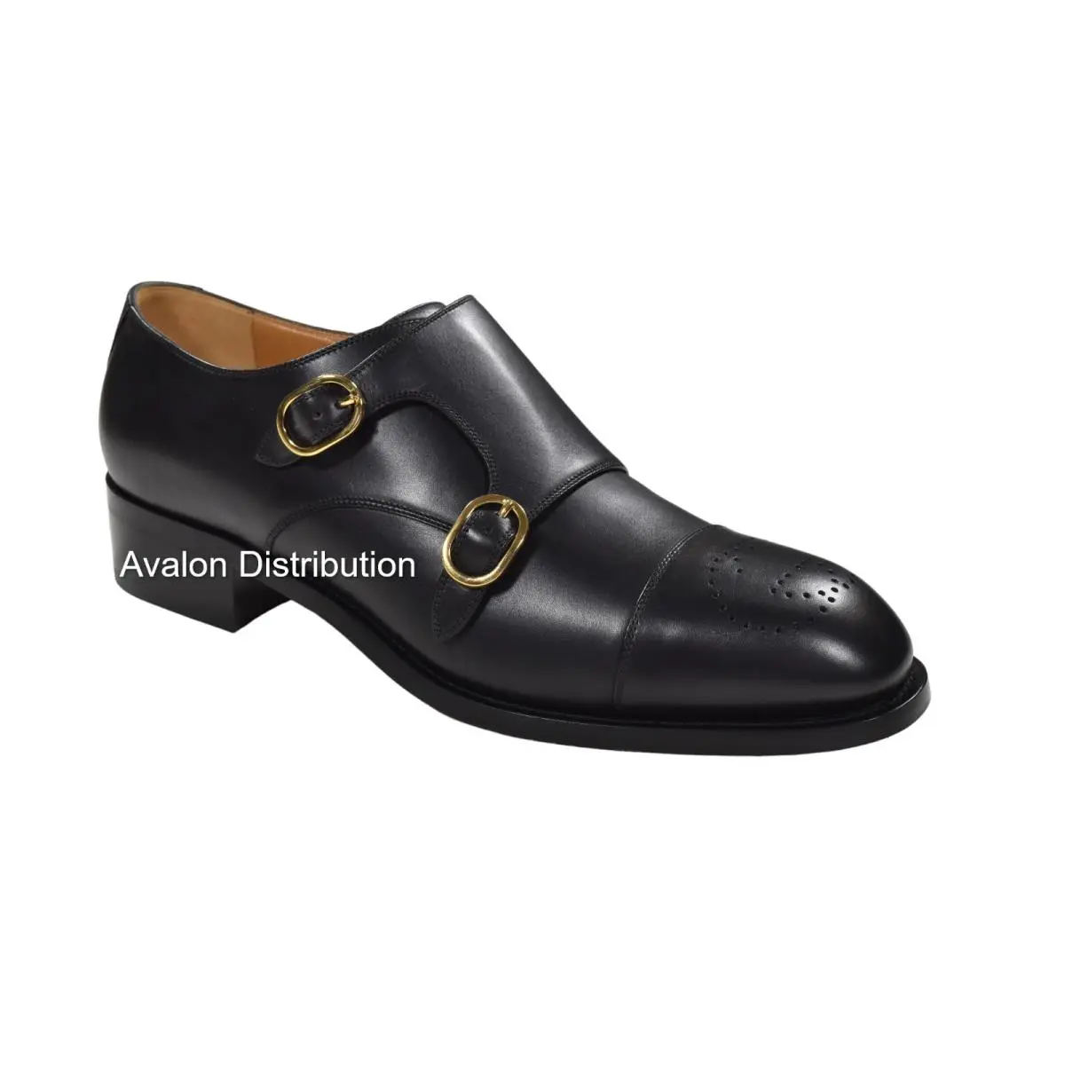 Men`s  Black Leather Zowie Double Monk Strap Shoes by Gucci