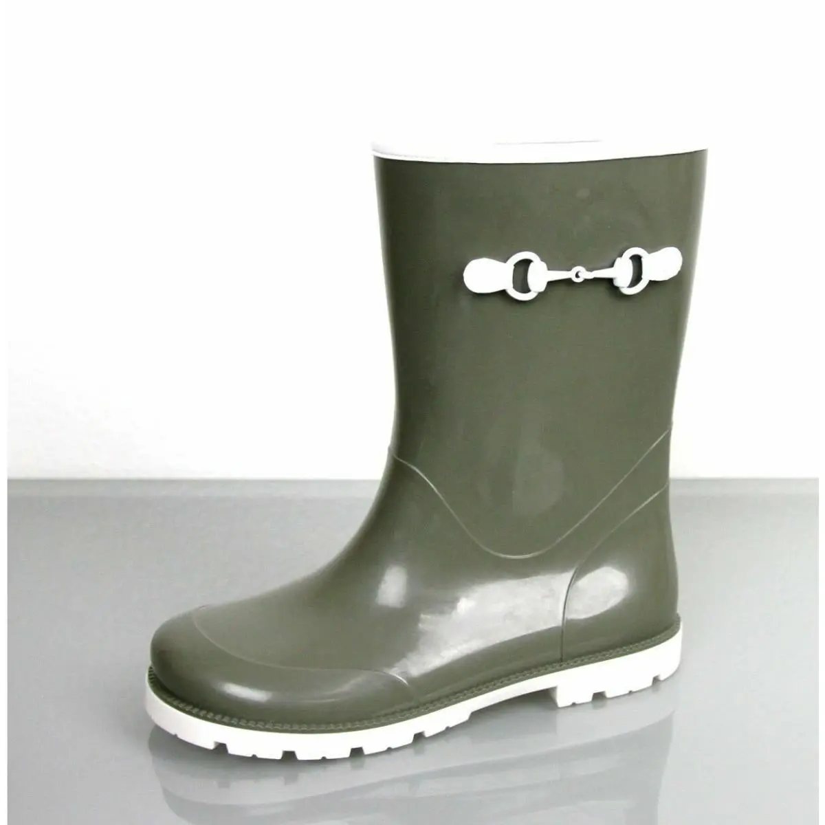 Gucci Kids Children`s Green Rubber Rain Boot W/horsebit 285288 3462