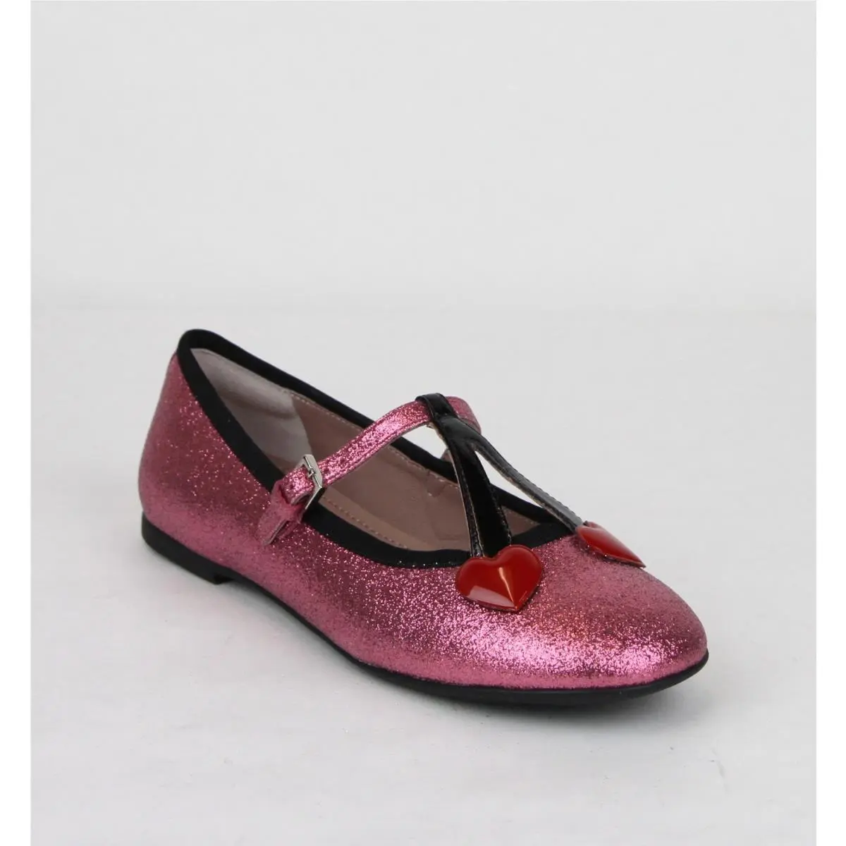 Gucci Girl Children`s Pink Shimmer Fabric Ballet Flats W/hearts 433120 5860