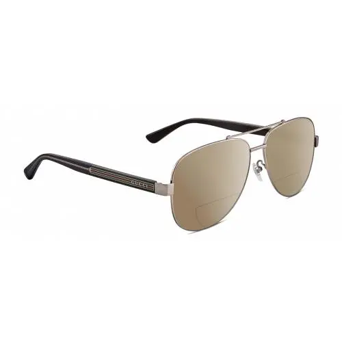 GG0528S Pilot Polarized Bifocal Sunglasses Ruthenium Silver 63 mm 41 Opt Brown by Gucci