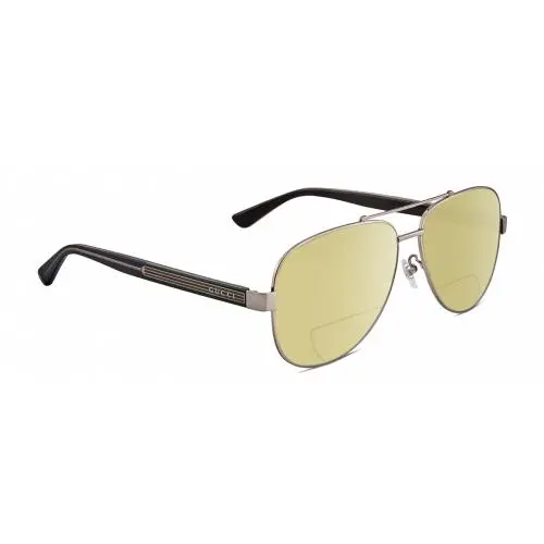 GG0528S Pilot Polarized Bifocal Sunglasses Ruthenium Silver 63 mm 41 Opt Yellow by Gucci