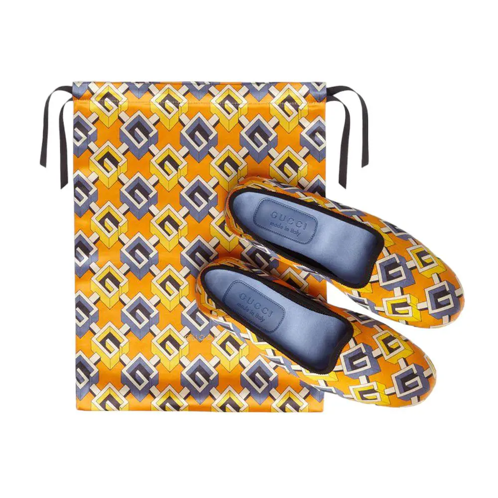 Men`s  Satin Voyage Geometric G Print Slipper Shoes by Gucci