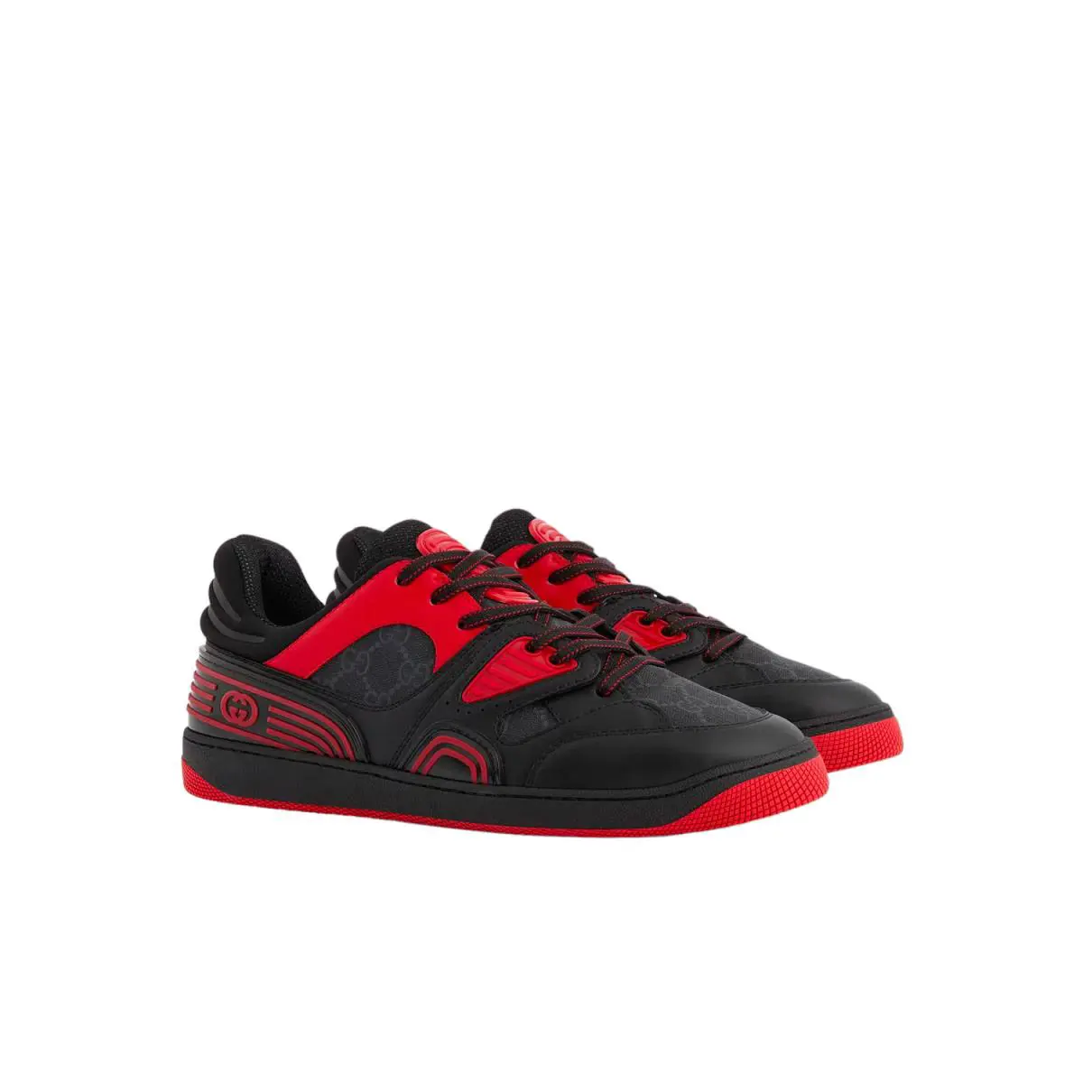 Men`s Gucci Demetra GG Supreme Basket Low Top Sneakers 724004 - Black/Red