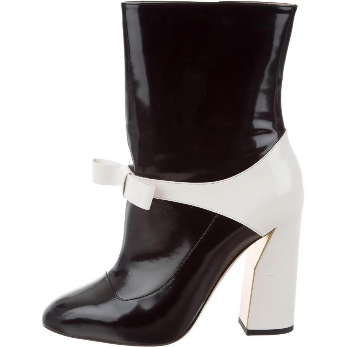 Gucci Midcalf Bow Boots Patent Leather Regent Black Ivory Shoes 40