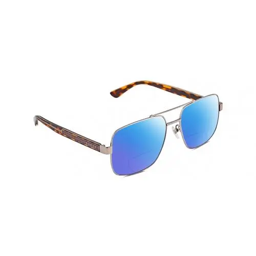 GG0529S Unisex Polarize Bifocal Sunglasses Ruthenium Silver 60mm 41 Option Blue Mirror by Gucci