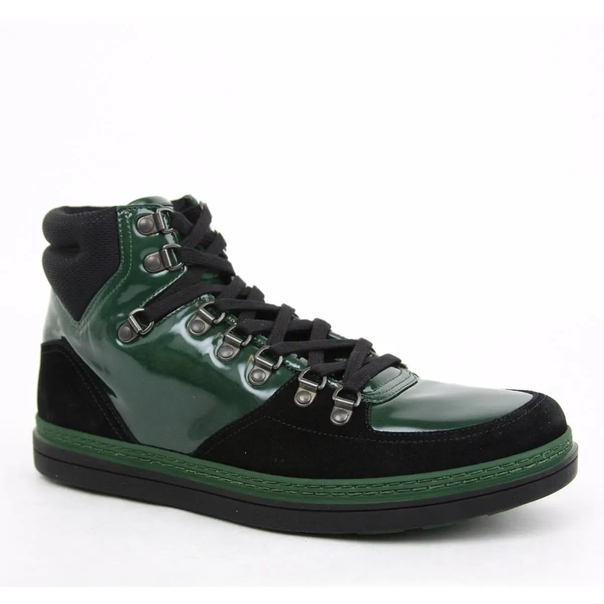 Men`s Leather Suede Contrast Combo High-top Sneaker Green 368496 1077 by Gucci