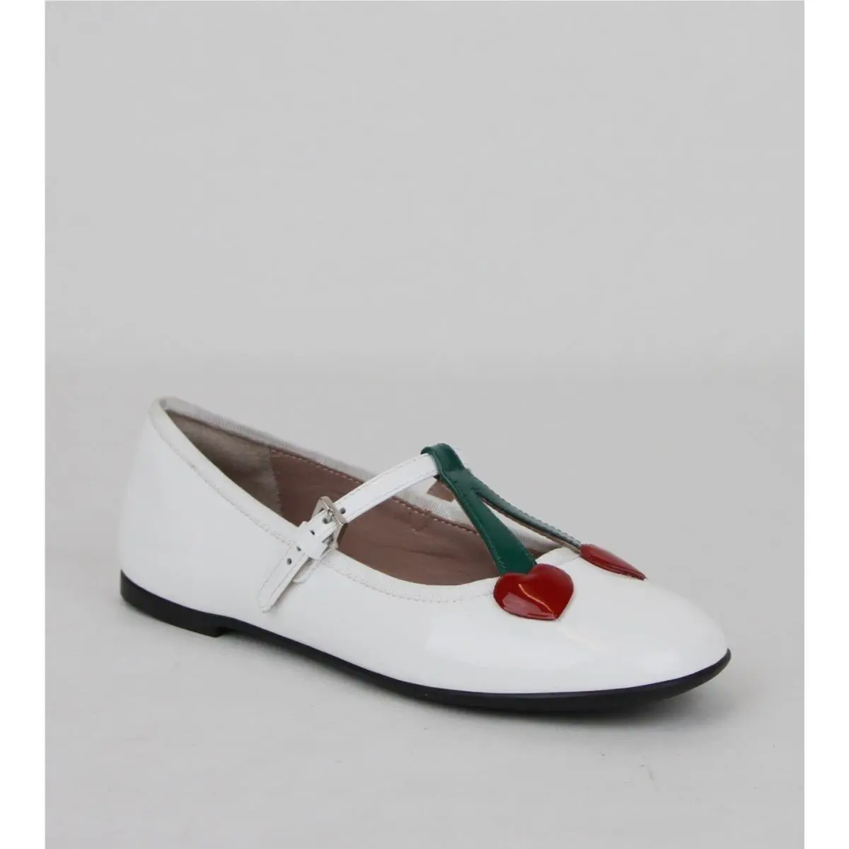 Girl Children`s White Patent Leather Ballet Flats W/hearts 433119 9072 by Gucci