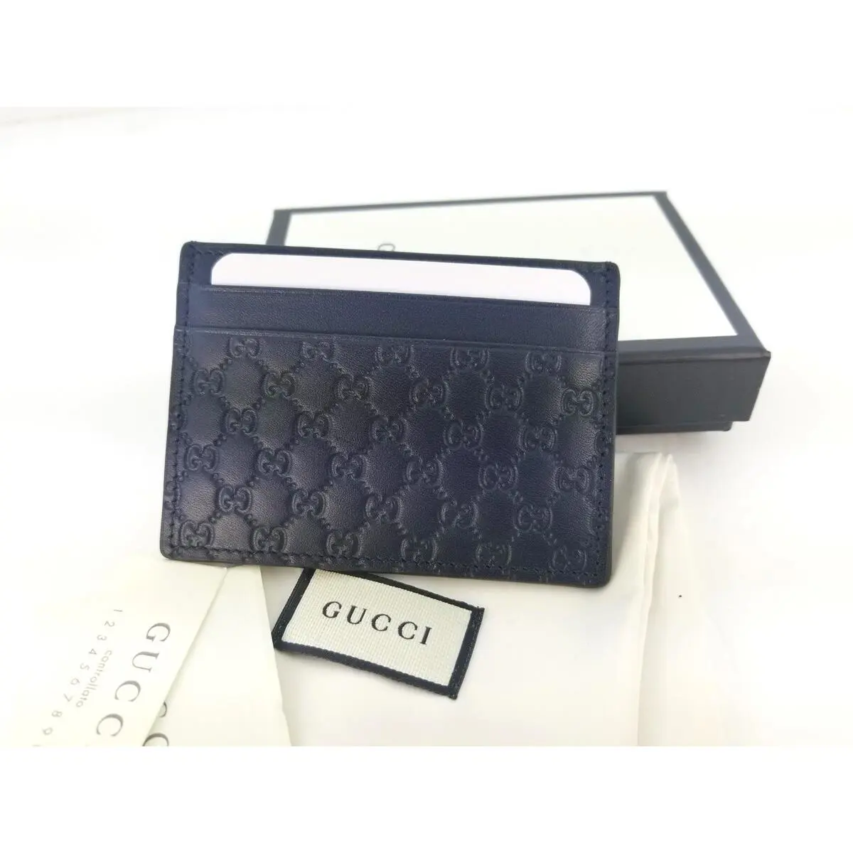 Gucci Micro Guccissima Rosso Red - Navy Blue Leather Card Case Holder