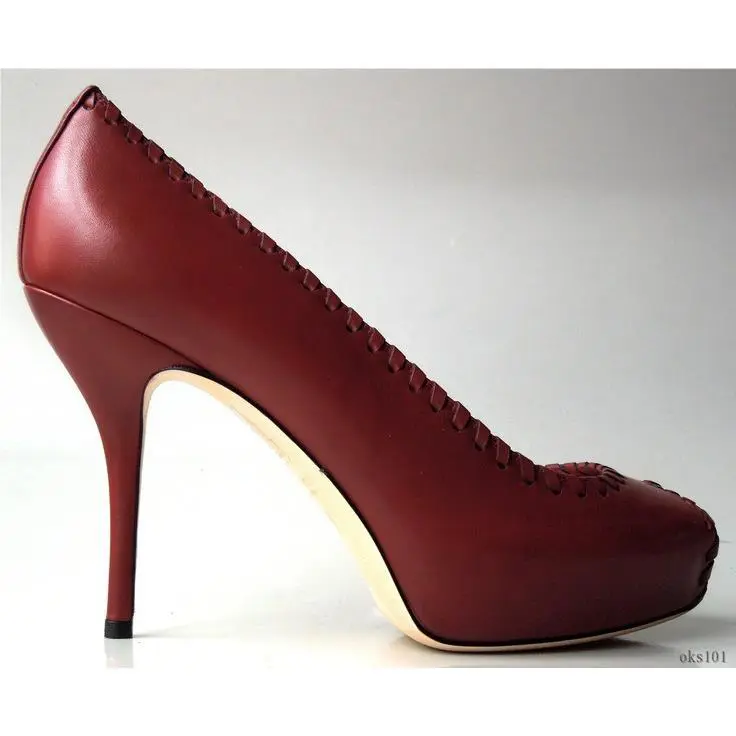 Red Burgundy Leather Open-toe Topstitches Pumps Shoes Classy by Gucci