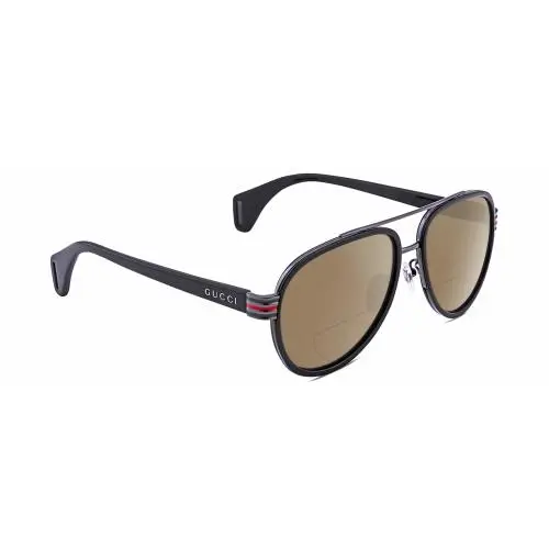 GG0447S Unisex Pilot Polarize Bifocal Sunglass Black Gunmetal 58mm 41Opt Brown by Gucci