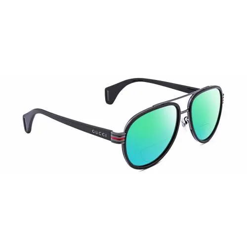 GG0447S Unisex Pilot Polarize Bifocal Sunglass Black Gunmetal 58mm 41Opt Green Mirror by Gucci