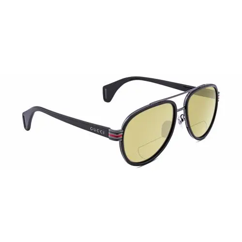 GG0447S Unisex Pilot Polarize Bifocal Sunglass Black Gunmetal 58mm 41Opt Yellow by Gucci