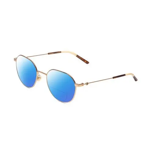 GG0684O Womens Round Polarized Bifocal Sunglasses Gold Brown Tortoise 51mm Blue Mirror by Gucci