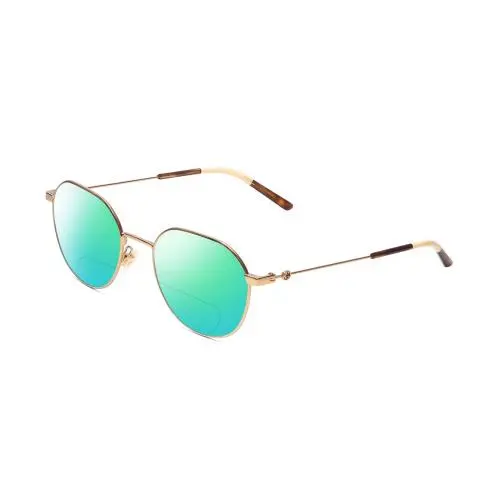GG0684O Womens Round Polarized Bifocal Sunglasses Gold Brown Tortoise 51mm Green Mirror by Gucci