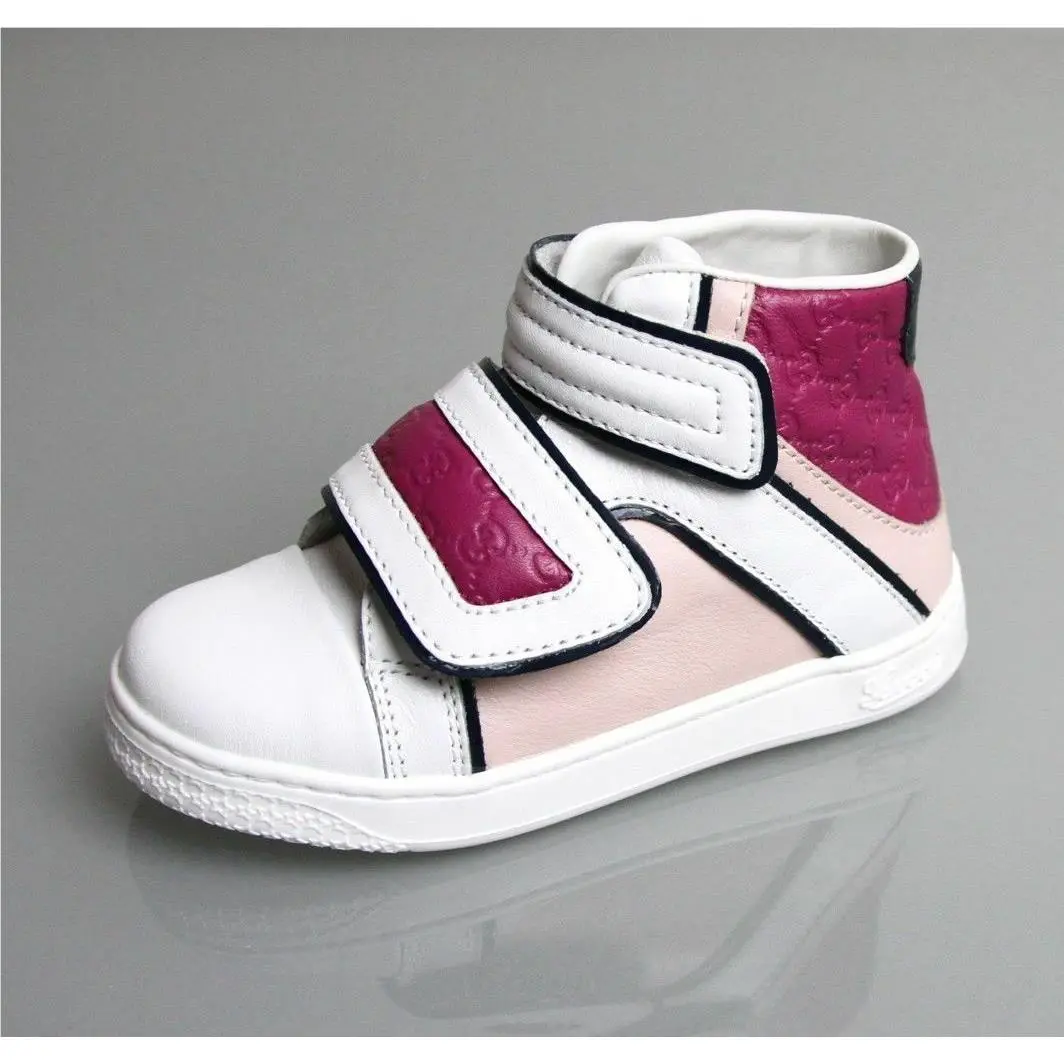 Gucci Kids White Leather Coda Pop High-top Sneaker W/purple Trim 301354 9086