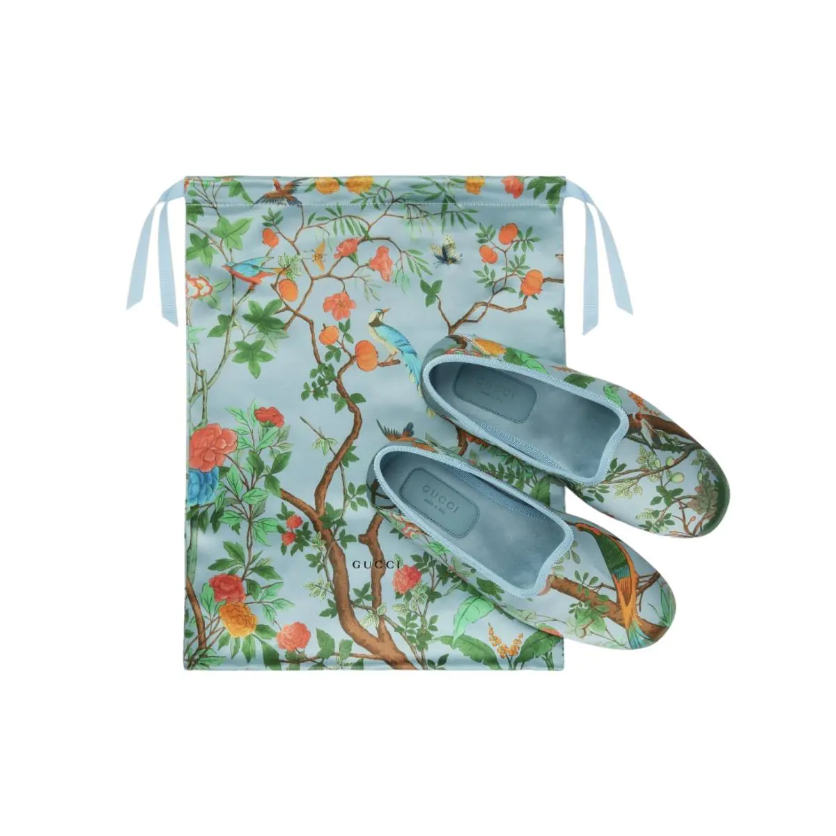 Men`s Gucci Blue Satin Voyage Tian Printed Slipper Shoes UK 10/US 10.5